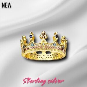 New Luxury Vintage Princess Crown Ring - .925 Sterling Silver Gold Plated